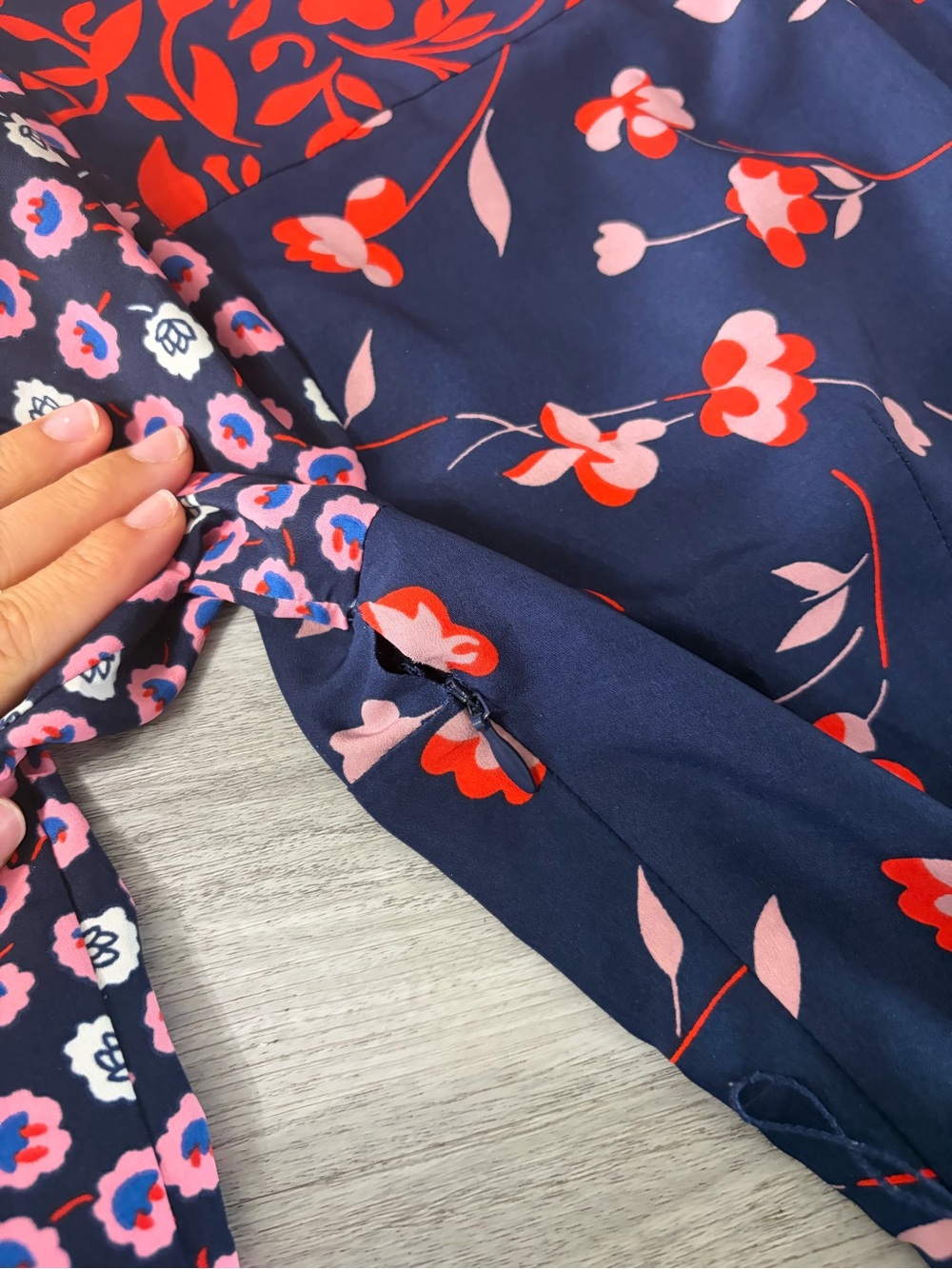 Boden Navy and Red Mixed-Print Midi Dress - Picture 6 of 7